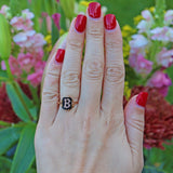 Ellibelle Jewellery ART DECO BLACK ONYX 9CT GOLD INITIAL 'B' SIGNET RING