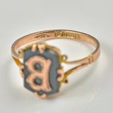 Ellibelle Jewellery ART DECO BLACK ONYX 9CT GOLD INITIAL 'B' SIGNET RING