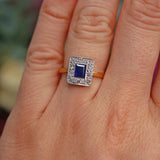 Ellibelle Jewellery Art Deco Blue Sapphire & Diamond Gold and Platinum Panel Ring