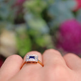 Ellibelle Jewellery Art Deco Blue Sapphire & Diamond Gold and Platinum Panel Ring