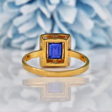 Ellibelle Jewellery Art Deco Blue Sapphire & Diamond Gold and Platinum Panel Ring