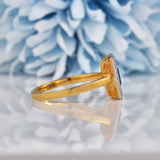 Ellibelle Jewellery Art Deco Blue Sapphire & Diamond Gold and Platinum Panel Ring