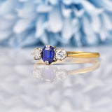 Ellibelle Jewellery Art Deco Blue Sapphire & Diamond Gold Three Stone Ring
