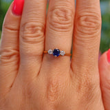 Ellibelle Jewellery Art Deco Blue Sapphire & Diamond Gold Three Stone Ring