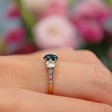 Ellibelle Jewellery Art Deco Blue Sapphire & Diamond Three Stone Engagement Ring