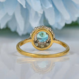 ART DECO BLUE ZIRCON & DIAMOND 18CT GOLD CLUSTER RING
