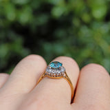 ART DECO BLUE ZIRCON & DIAMOND 18CT GOLD CLUSTER RING