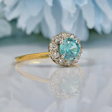 ART DECO BLUE ZIRCON & DIAMOND 18CT GOLD CLUSTER RING