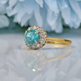 ART DECO BLUE ZIRCON & DIAMOND 18CT GOLD CLUSTER RING
