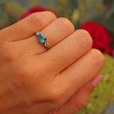 Ellibelle Jewellery Art Deco Blue Zircon & Diamond Three Stone Ring