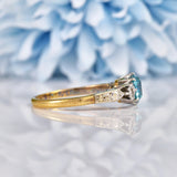 Ellibelle Jewellery Art Deco Blue Zircon & Diamond Three Stone Ring