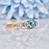 Ellibelle Jewellery Art Deco Blue Zircon & Diamond Three Stone Ring