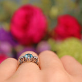 Ellibelle Jewellery Art Deco Blue Zircon & Diamond Three Stone Ring