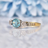 Ellibelle Jewellery Art Deco Blue Zircon & Diamond Three Stone Ring