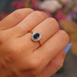 Ellibelle Jewellery Art Deco Cabochon Sapphire & Diamond 18ct Gold Ring