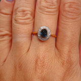 Ellibelle Jewellery Art Deco Cabochon Sapphire & Diamond 18ct Gold Ring