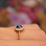 Ellibelle Jewellery Art Deco Cabochon Sapphire & Diamond 18ct Gold Ring