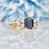 Ellibelle Jewellery Art Deco Emerald Cut Sapphire & Diamond Ring