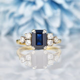 Ellibelle Jewellery Art Deco Emerald Cut Sapphire & Diamond Ring