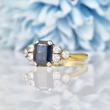 Ellibelle Jewellery Art Deco Emerald Cut Sapphire & Diamond Ring