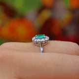 ART DECO EMERALD & DIAMOND 18CT WHITE GOLD CLUSTER RING