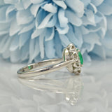 ART DECO EMERALD & DIAMOND 18CT WHITE GOLD CLUSTER RING