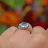 ART DECO EMERALD & DIAMOND 18CT WHITE GOLD CLUSTER RING