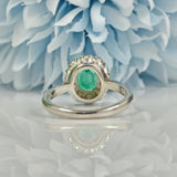 ART DECO EMERALD & DIAMOND 18CT WHITE GOLD CLUSTER RING