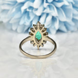 Ellibelle Jewellery Art Deco Emerald & Diamond Marquise Cluster Ring