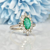 Ellibelle Jewellery Art Deco Emerald & Diamond Marquise Cluster Ring