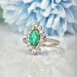 Ellibelle Jewellery Art Deco Emerald & Diamond Marquise Cluster Ring