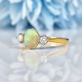 Ellibelle Jewellery Art Deco Natural Opal & Diamond 18ct Gold Three Stone Ring