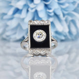 Ellibelle Jewellery Art Deco Onyx & Diamond Platinum Panel Ring