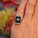 Ellibelle Jewellery Art Deco Onyx & Diamond Platinum Panel Ring