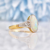 Ellibelle Jewellery Art Deco Opal & Diamond 18ct Gold Platinum Ring