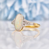 Ellibelle Jewellery Art Deco Opal & Diamond 18ct Gold Platinum Ring