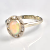 Ellibelle Jewellery Art Deco Opal Diamond 18ct White Gold & Platinum Ring