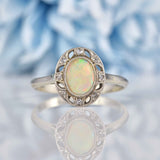 Ellibelle Jewellery Art Deco Opal Diamond 18ct White Gold & Platinum Ring