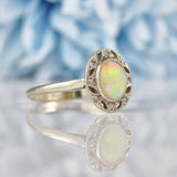 Ellibelle Jewellery Art Deco Opal Diamond 18ct White Gold & Platinum Ring