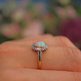 Ellibelle Jewellery Art Deco Opal & Diamond Gold and Platinum Cluster Ring