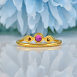 ART DECO RUBY & DIAMOND 18CT GOLD THREE STONE RING
