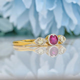 ART DECO RUBY & DIAMOND 18CT GOLD THREE STONE RING