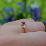Ellibelle Jewellery ART DECO RUBY & DIAMOND 18CT GOLD THREE STONE RING