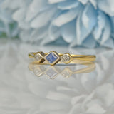 Ellibelle Jewellery ART DECO SAPPHIRE AND DIAMOND 18CT GOLD THREE STONE RING