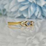 Ellibelle Jewellery ART DECO SAPPHIRE AND DIAMOND 18CT GOLD THREE STONE RING