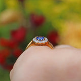 Ellibelle Jewellery ART DECO SAPPHIRE & DIAMOND 18CT GOLD CLUSTER RING
