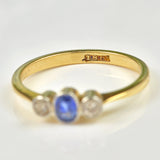 Ellibelle Jewellery ART DECO SAPPHIRE & DIAMOND 18CT GOLD THREE-STONE RING