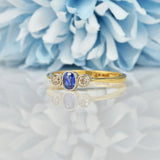 Ellibelle Jewellery ART DECO SAPPHIRE & DIAMOND 18CT GOLD THREE-STONE RING