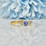 Ellibelle Jewellery ART DECO SAPPHIRE & DIAMOND 18CT GOLD THREE-STONE RING