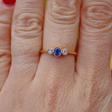 Ellibelle Jewellery ART DECO SAPPHIRE & DIAMOND 18CT GOLD THREE-STONE RING